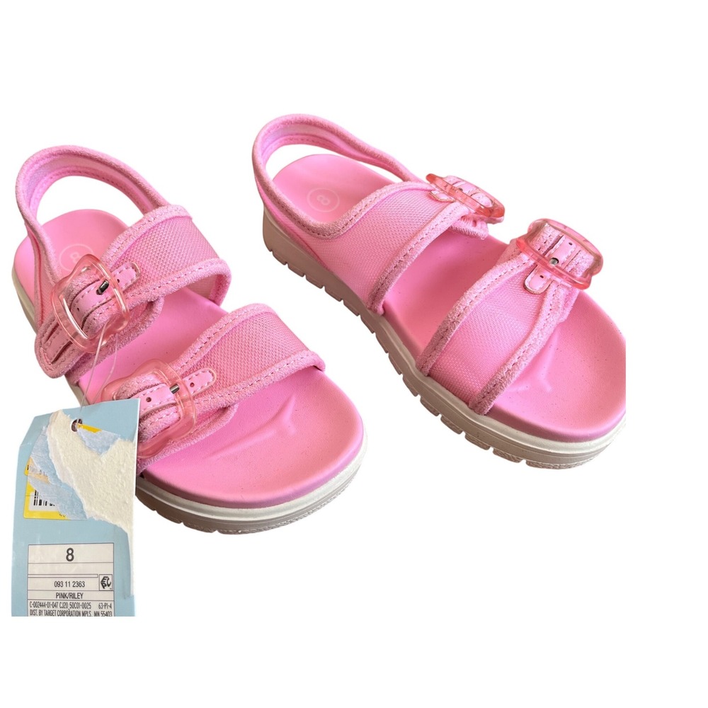 Cat & Jack Riley Pink Strappy‎ Sandals Girls Size 8 Toddler Hook Loop Buckle NEW